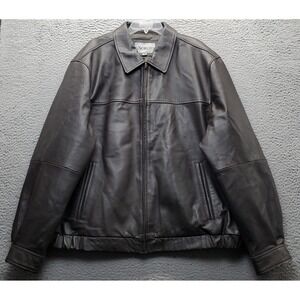 Excelled Leather Jacket Mens XXL Brown Lined Elastic Hem Collared Full Zip EUC